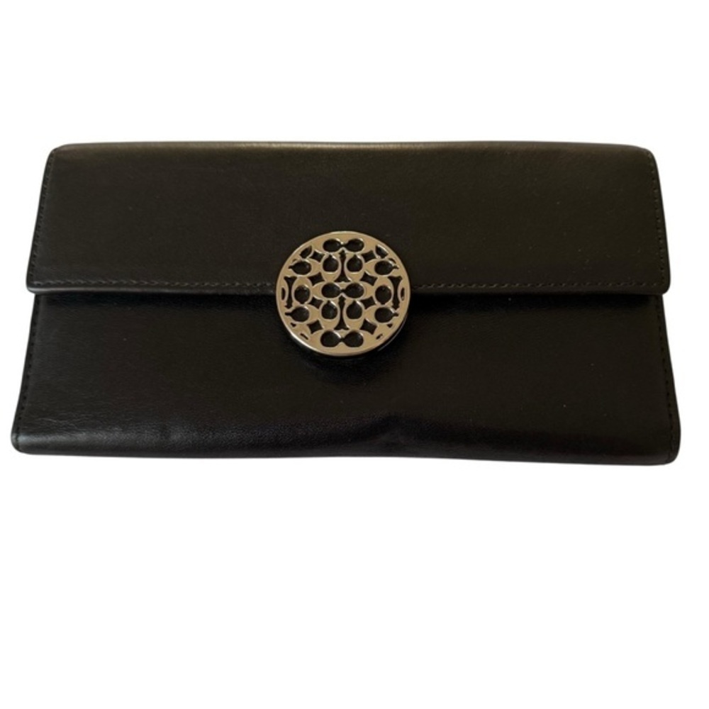 Coach Black Leather Wallet with Silver Accent